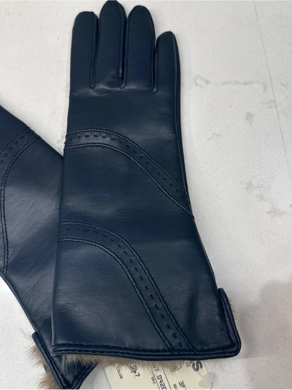 Vintage Corliss faux leather gloves rabbit fur lined NWT NEW navy blue